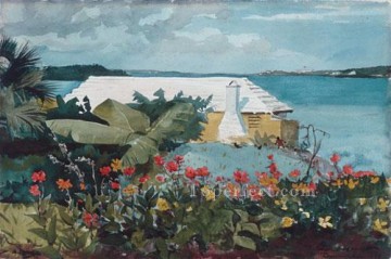  Garden Art - Flower Garden And Bungalow Realism marine painter Winslow Homer
